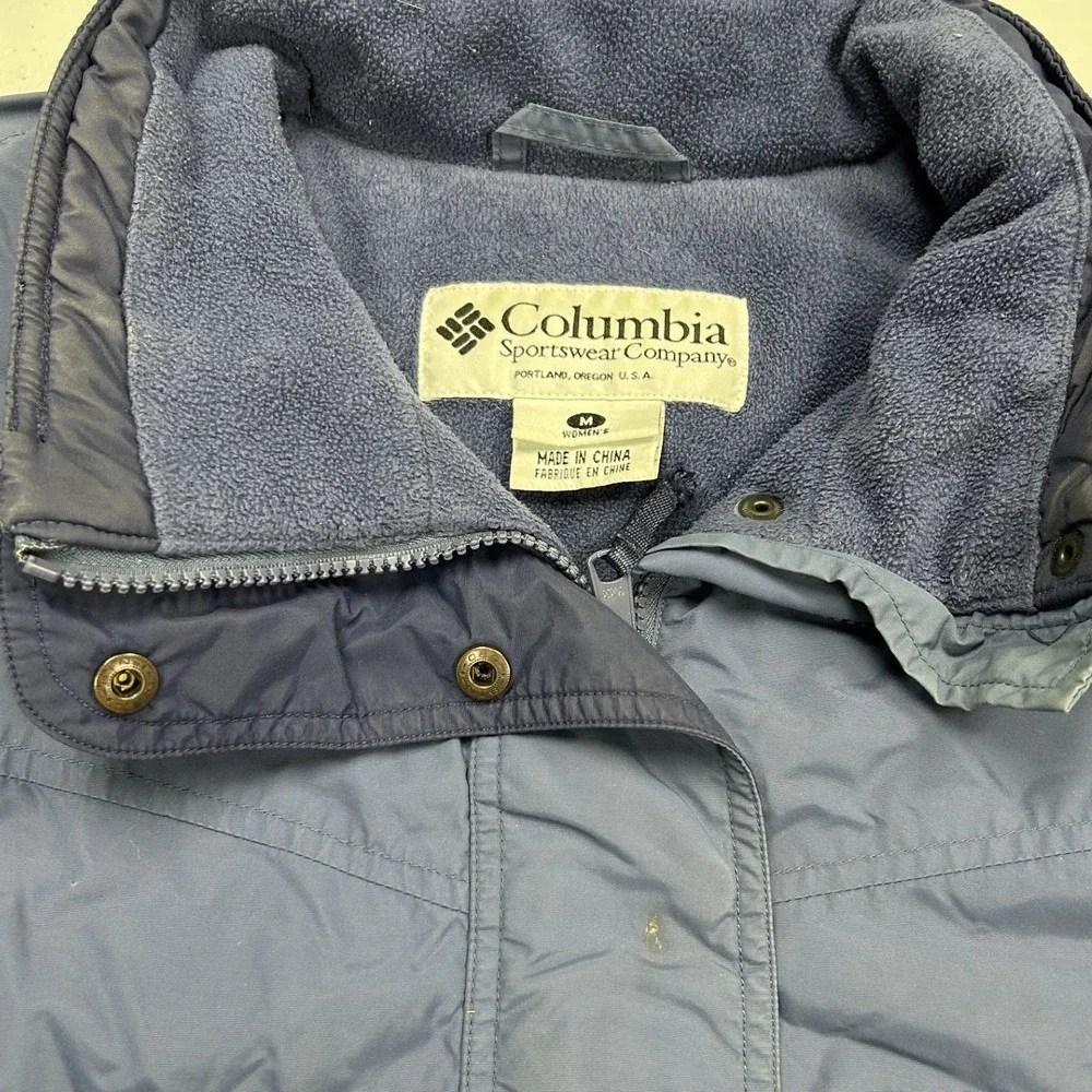 Columbia Winter Jacket Womens Medium Blue Fleece Lined Insulated Full Zip E2